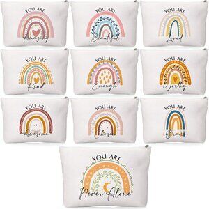 0 Pcs Canvas Makeup Bags Bulk, Inspirational Quotes Cosmetic Zipper Encouragemen